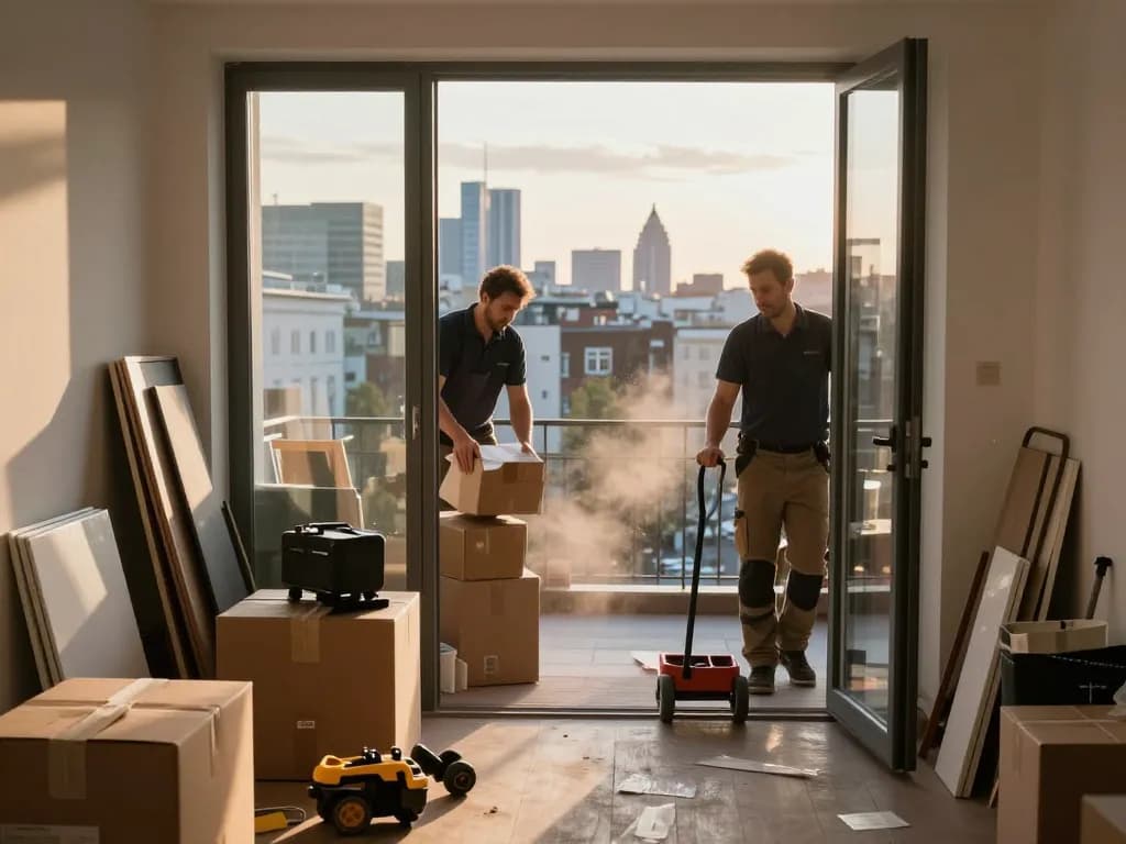 Effiziente Fachleute führen eine Räumung Wien in einer überfüllten Wohnung durch.