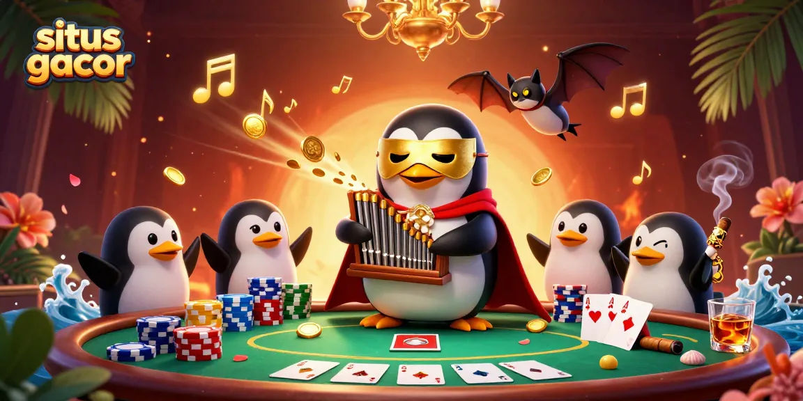 Experience thrilling dynamics at situs gacor with a 3D penguin playing in a vibrant casino setting.