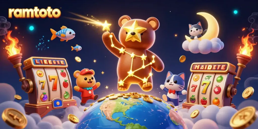 Menangkan jackpot dengan ramtoto dalam ilustrasi kasino penuh warna dan detail.