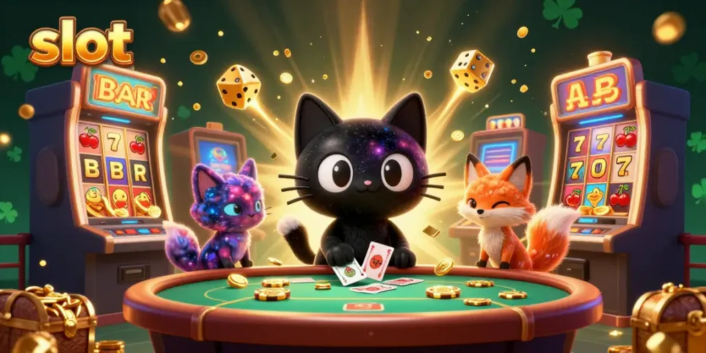 Menangkan slot dengan mesin dan simbol kasino di dalam ilustrasi 3D yang menarik