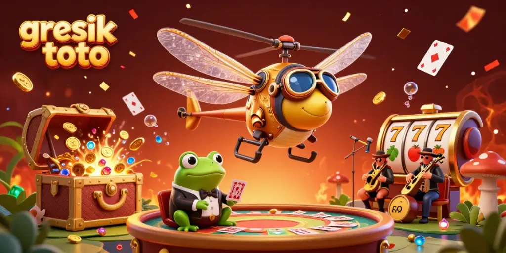 Watch the dragonfly pilot and frog dealer in the vibrant gresik toto casino adventure.