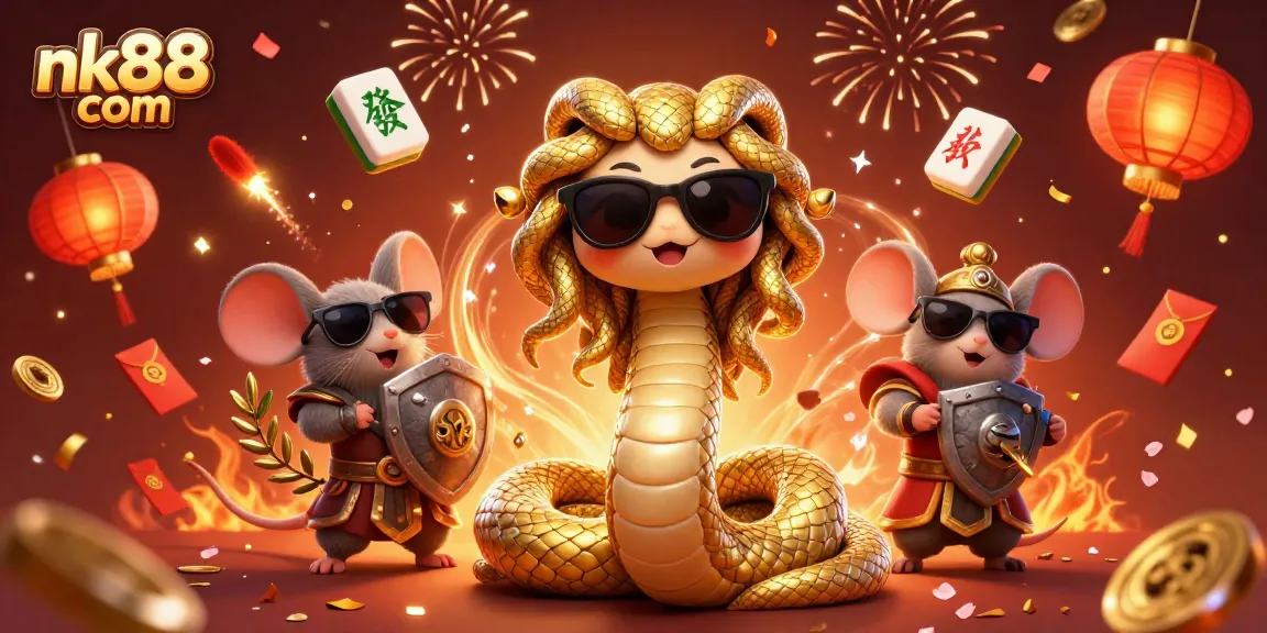 Experience adventure with nk88 com through Medusa and a warrior in a vibrant casino scene.