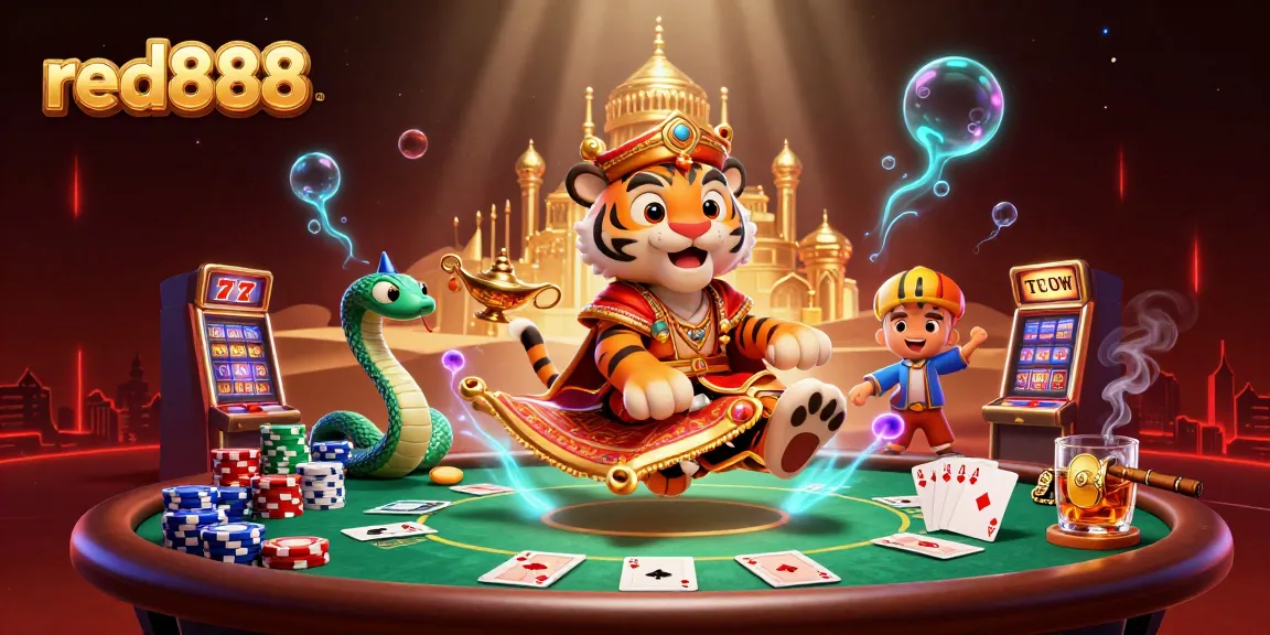 Experience thrilling gameplay with red888's vibrant casino illustration full of action and excitement.