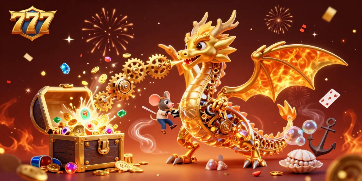 Engage with thrilling gameplay at 777 Casino featuring dynamic fun with golden dragons and vibrant slot machine elements.