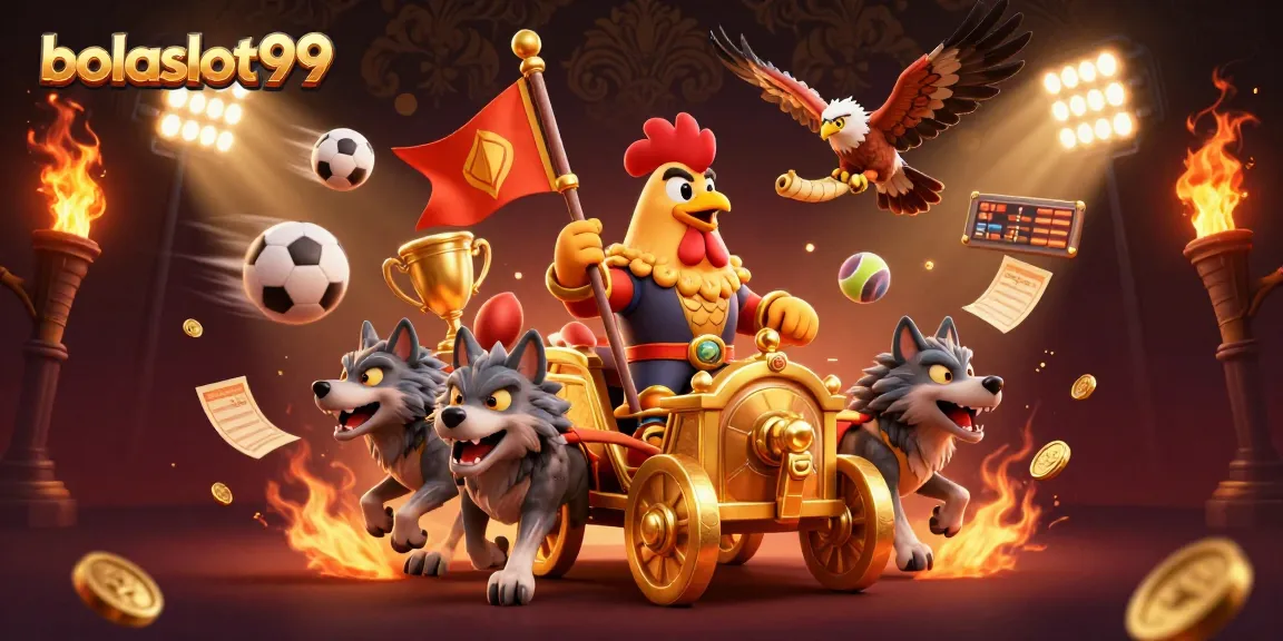 Bolaslot99 players enjoy thrilling casino action in a vibrant 3D sports-themed illustration.