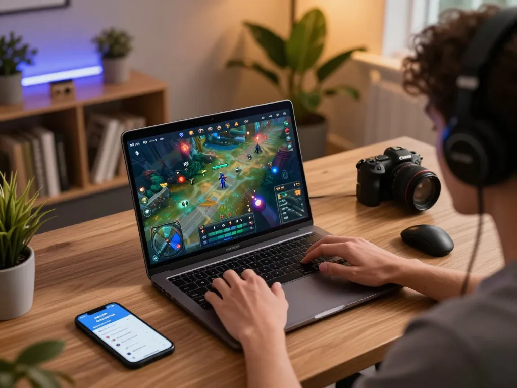 Engaging gameplay on the ISTANA404 platform, highlighting an online gaming session on a sleek laptop.