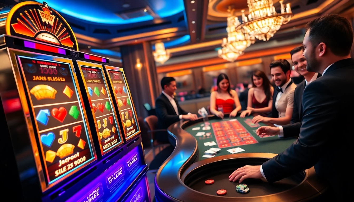 Players enjoying high-stakes gameplay on the onicplay slot machine at a vibrant casino.