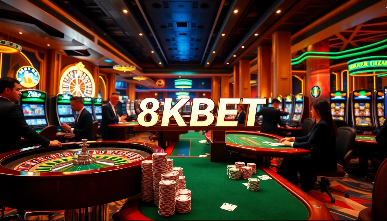 Experience the thrill of high-stakes gaming at 8KBET with glamorous casino elements.