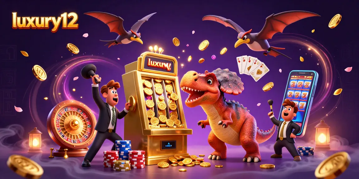 Experience a thrilling jackpot adventure at luxury12 with exciting casino characters and cascading coins.