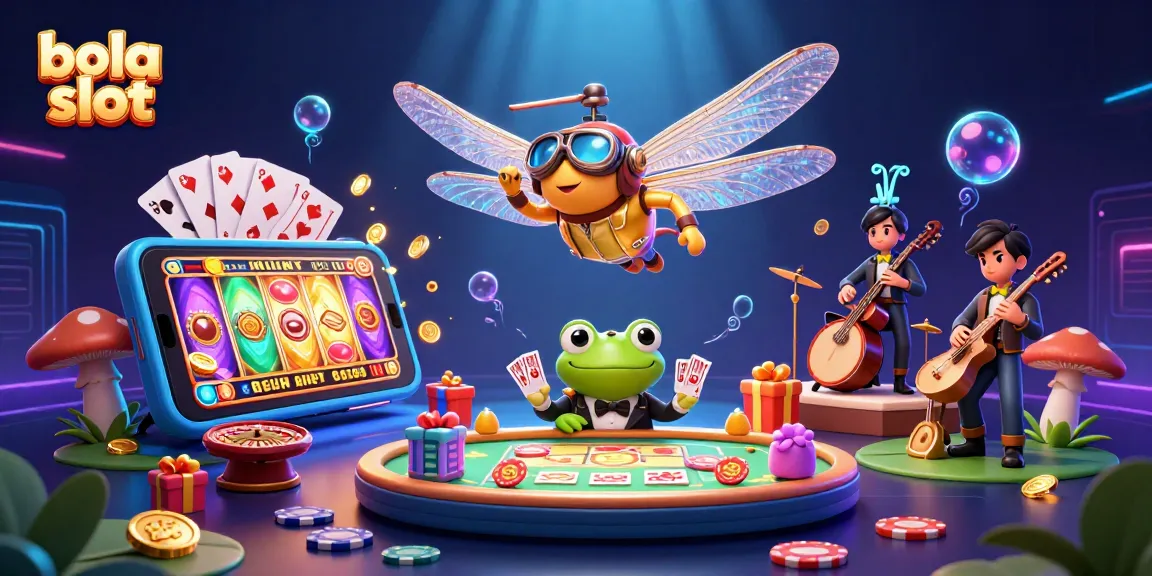 Engage with thrilling bola slot games in a vibrant 3D casino themed illustration.