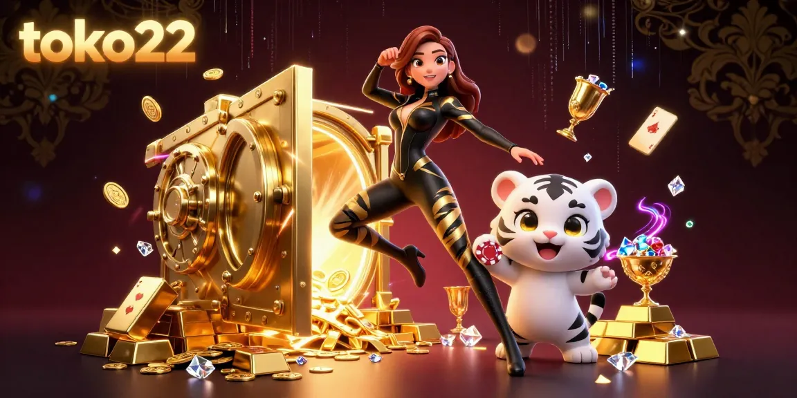 Experience the thrill of gambling with toko22 as a stunning woman showcases elegance alongside a playful baby white tiger in a luxurious casino setting.