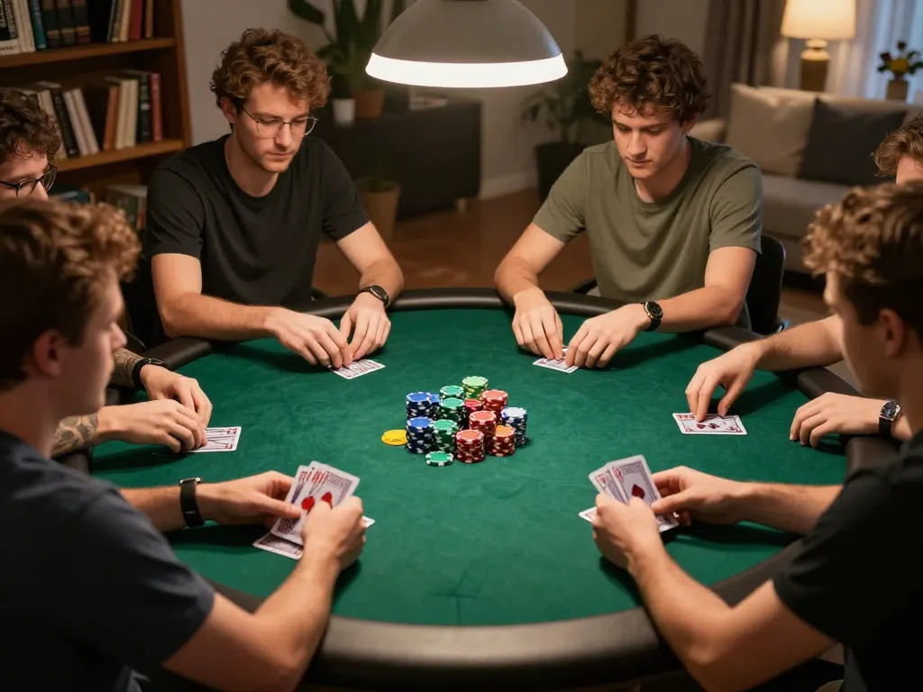 Pemain LGO99 menikmati permainan Texas Hold'em di rumah, menampilkan aksi poker yang menarik.