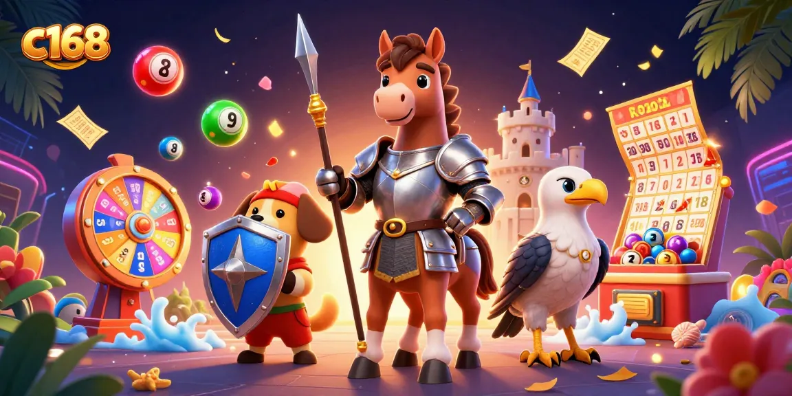 Experience thrilling games at c168 with colorful lottery balls, a knight, and a puppy!