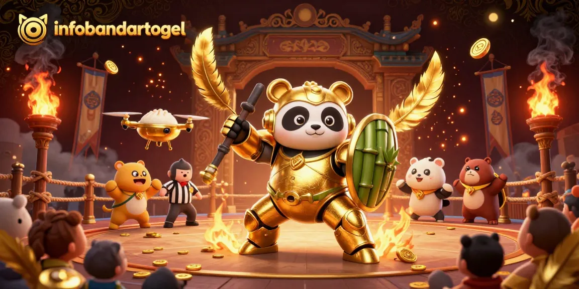 Engage with infobandartogel's thrilling online gambling experience in an action-packed, vibrant arena scene.