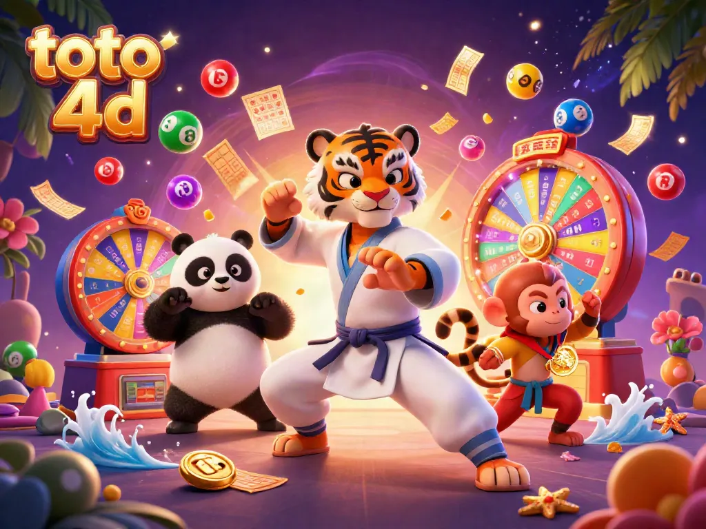 Engage in exciting toto 4d lottery gameplay with vibrant 3D characters and dynamic elements.