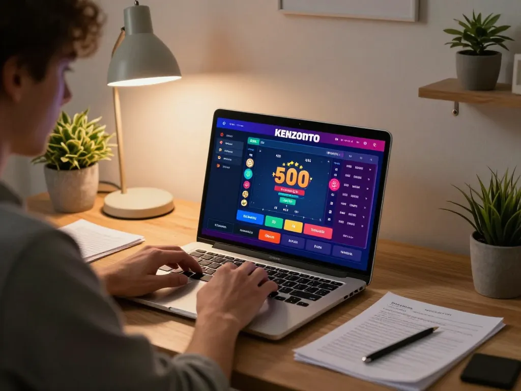 Pemain berinteraksi dengan platform judi online KENZOTOTO, menyoroti suasana bermain yang nyaman di rumah.