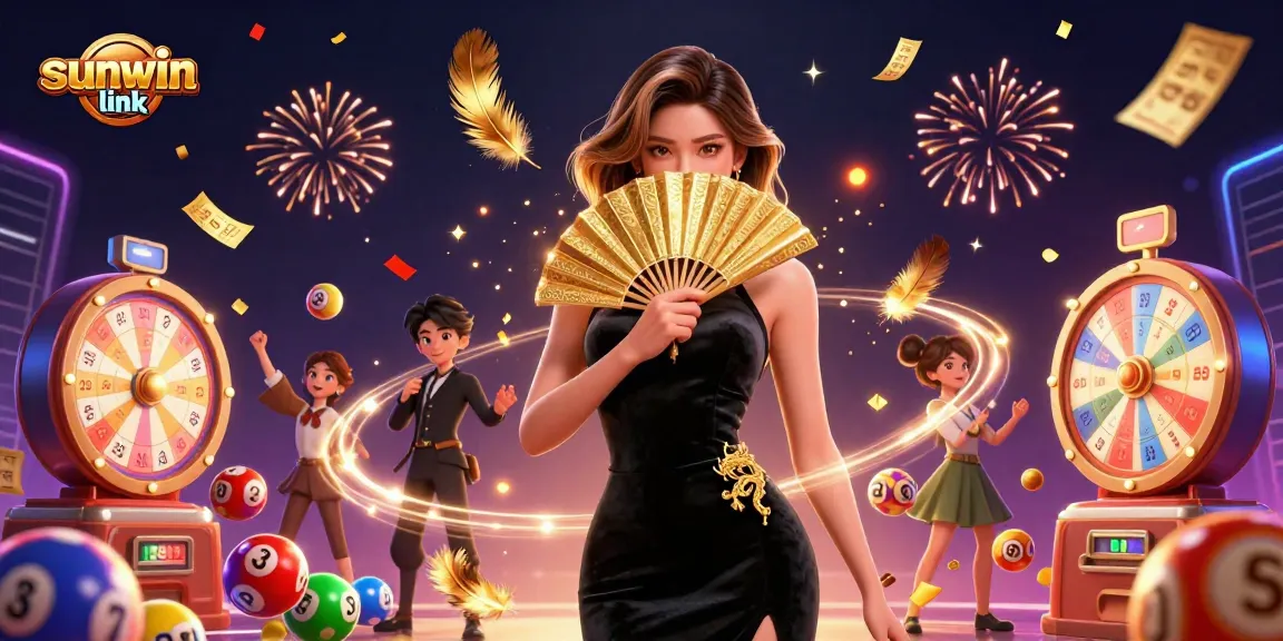 Winning big with sunwin link at an online casino, featuring dynamic lottery elements and vibrant game atmosphere.