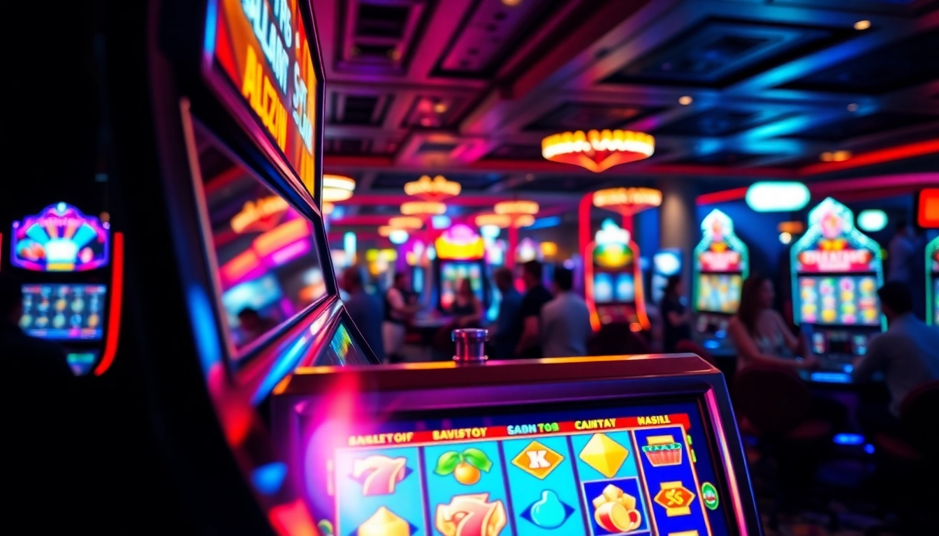 Slot membuat kemenangan di mesin judi kasino yang meriah dan penuh warna.