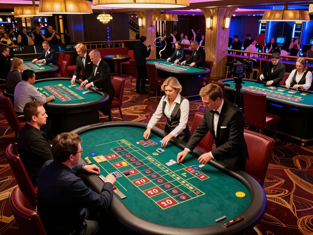 Xem Phát sóng trực tiếp đá gà với một cảnh casino sống động có các trò chơi trực tiếp và người chơi tham gia vào những cược hấp dẫn.