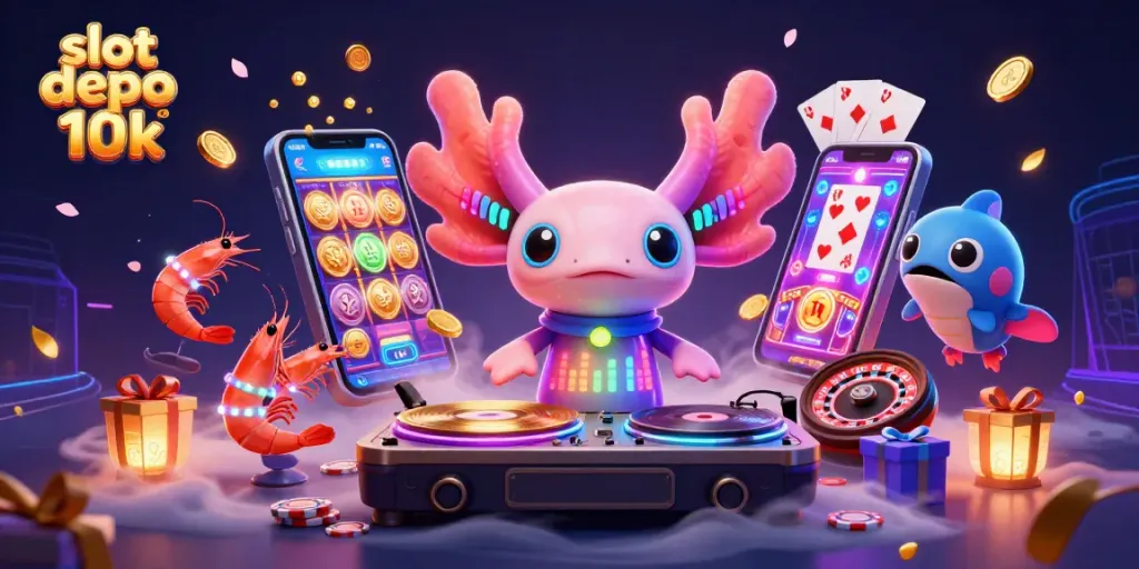 Engage in the vibrant world of slot depo 10k with dynamic visuals of animated characters and exciting gaming elements.