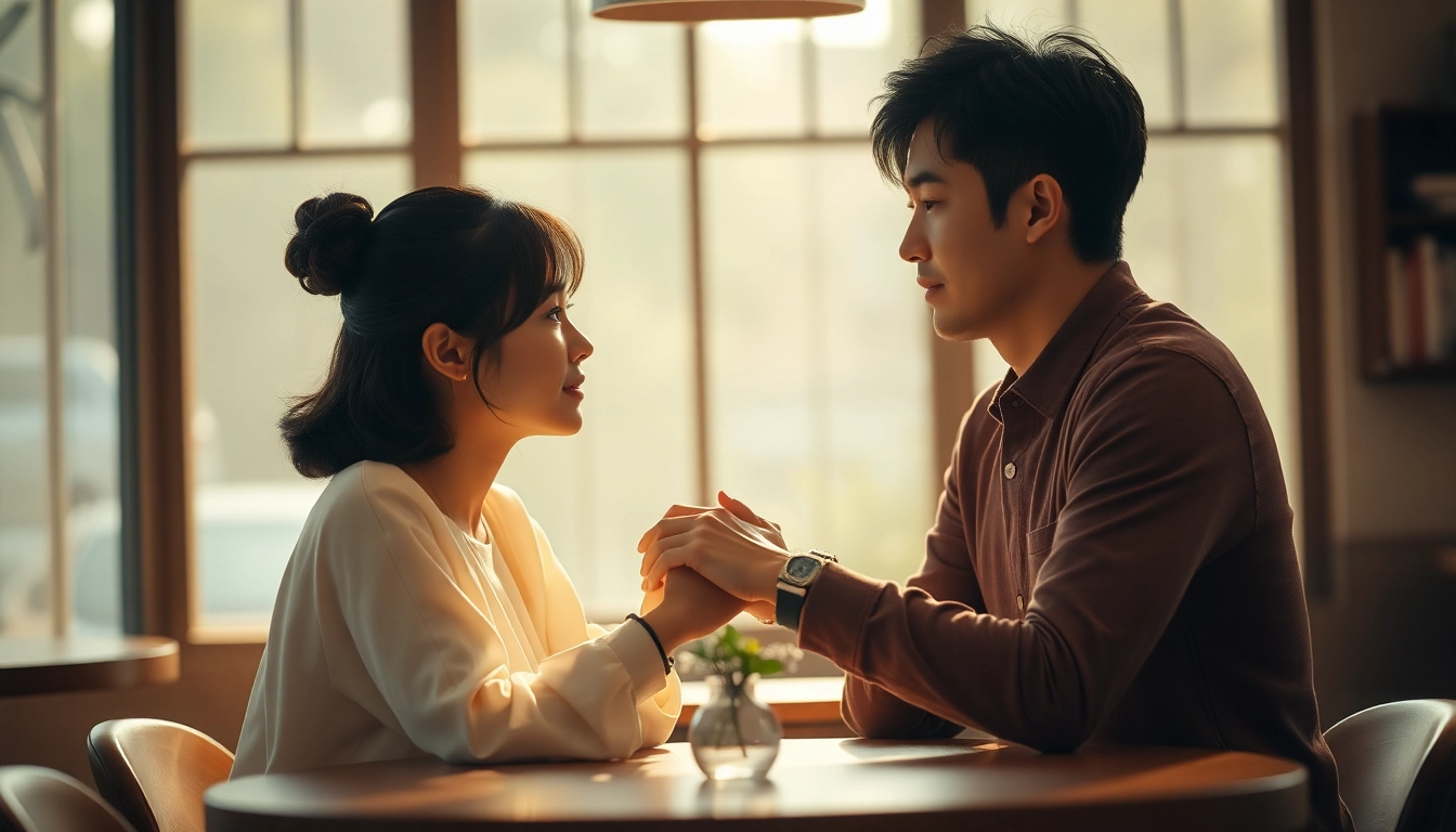 Momen romantis film semi jepang dengan pasangan berpegangan tangan di kafe.
