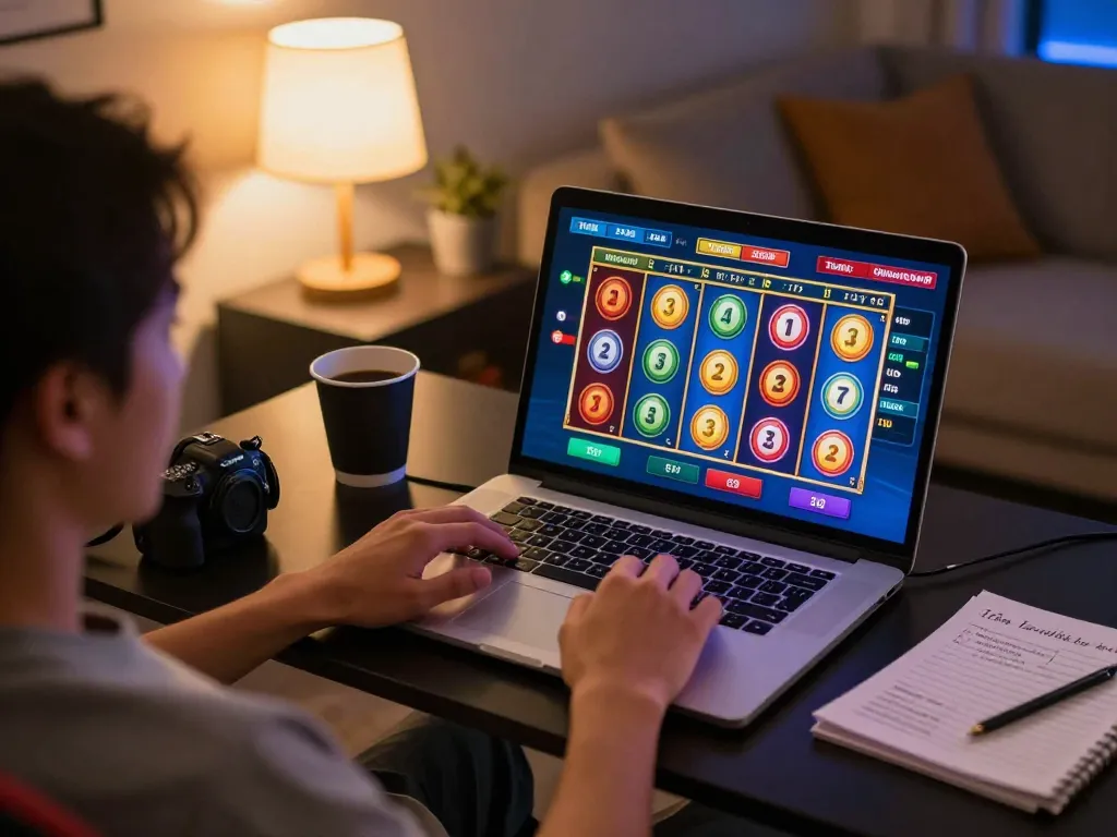 Engaging online gameplay at LGOGOAL showing a colorful slot interface on a laptop.