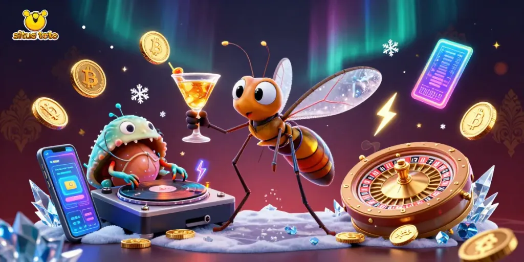Menangkan taruhan di situs toto dengan ilustrasi 3D menarik yang menampilkan karakter unik dan elemen kasino.