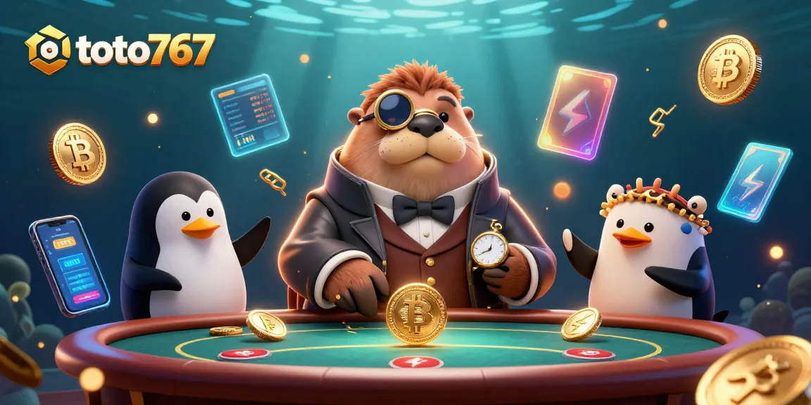 Toto767 memainkan permainan poker bawah laut dengan karakter lucu di meja yang unik.