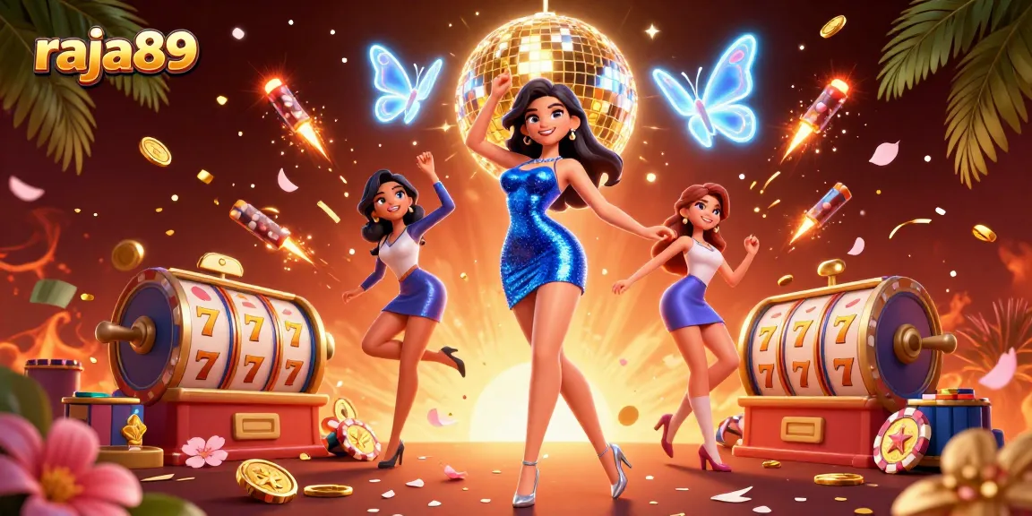 Spin to win at raja89 with an exotic casino scene filled with vibrant symbols and glamour.