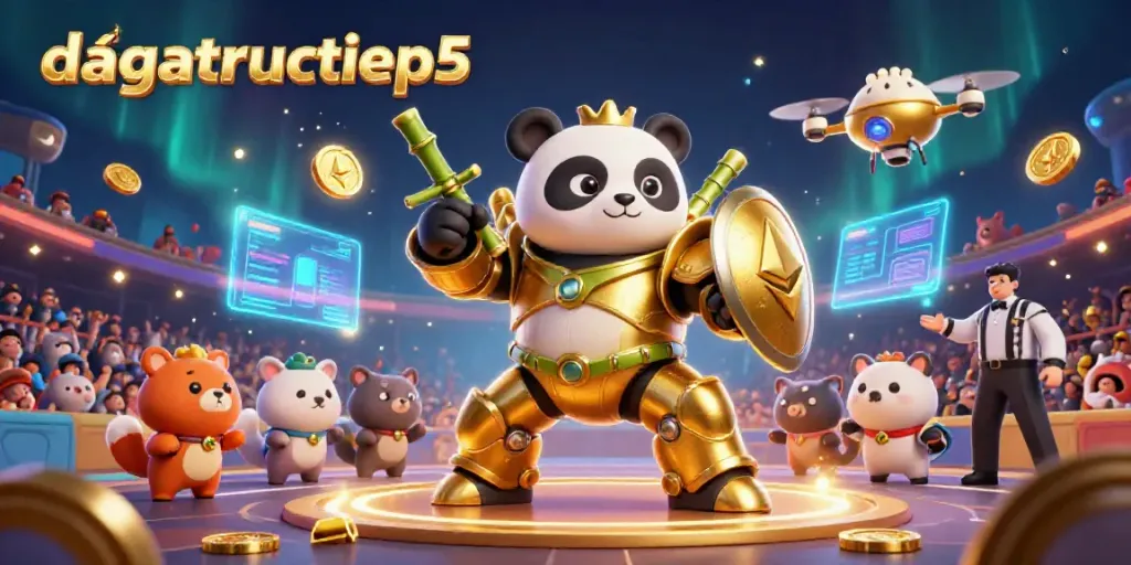 Experience high-stakes excitement with dagatructiep5 as a golden panda navigates a bamboo robot in a dynamic casino arena.