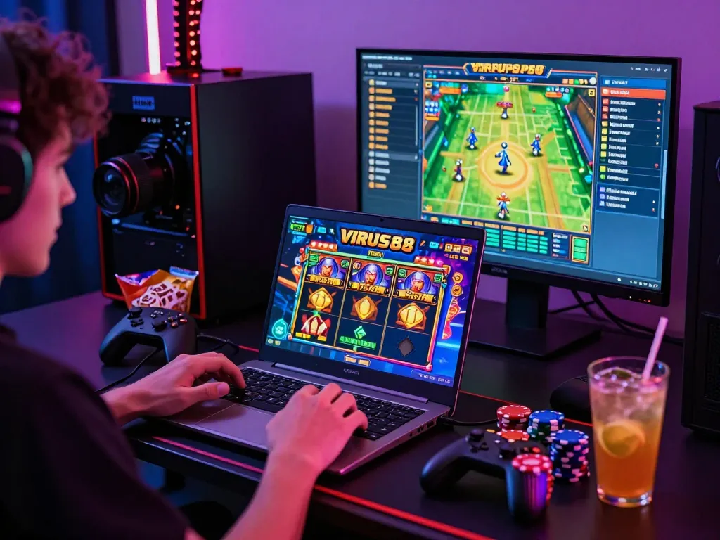 Pengalaman bermain slot online VIRUS88 yang menarik dengan grafik warna-warni, pengaturan bermain yang nyaman, dan pemain yang antusias.