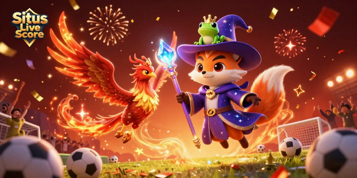 Situs Live Score captures the excitement of sports betting with animated characters and dynamic gaming elements.