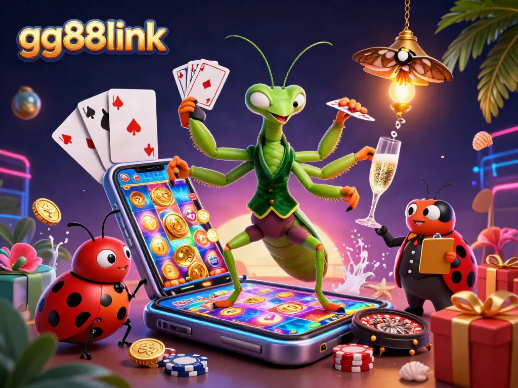Experience the excitement of gaming at gg88link with a vibrant 3D illustration of cartoon characters in a casino