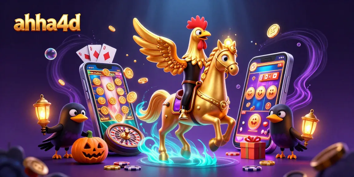 Bet on ahha4d as a golden rooster leads a night casino adventure with vivid games and energetic elements.