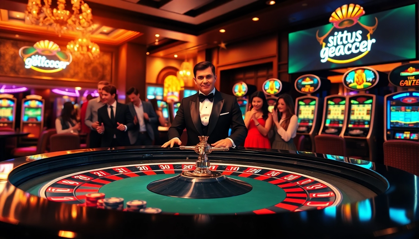 Situs Gacor menyoroti pengalaman kasino yang mendebarkan dengan para pemain yang antusias terlibat di meja roulette.