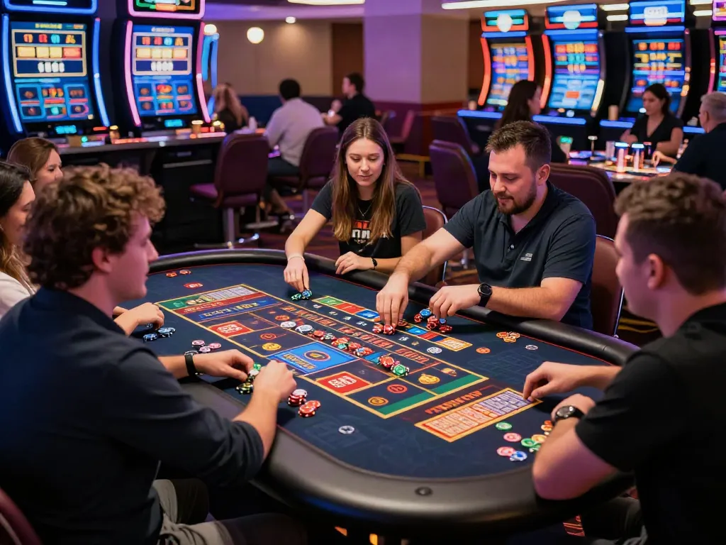 Engaging gambling scene showcasing Seributoto lottery excitement with players at a modern gaming table