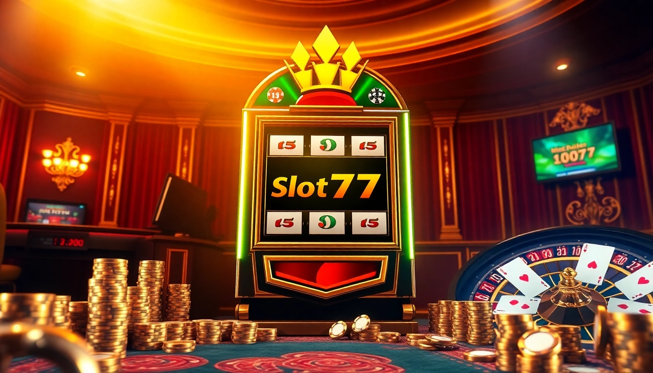 Spin the Slot777 login on an elegant slot machine amidst vibrant casino excitement.