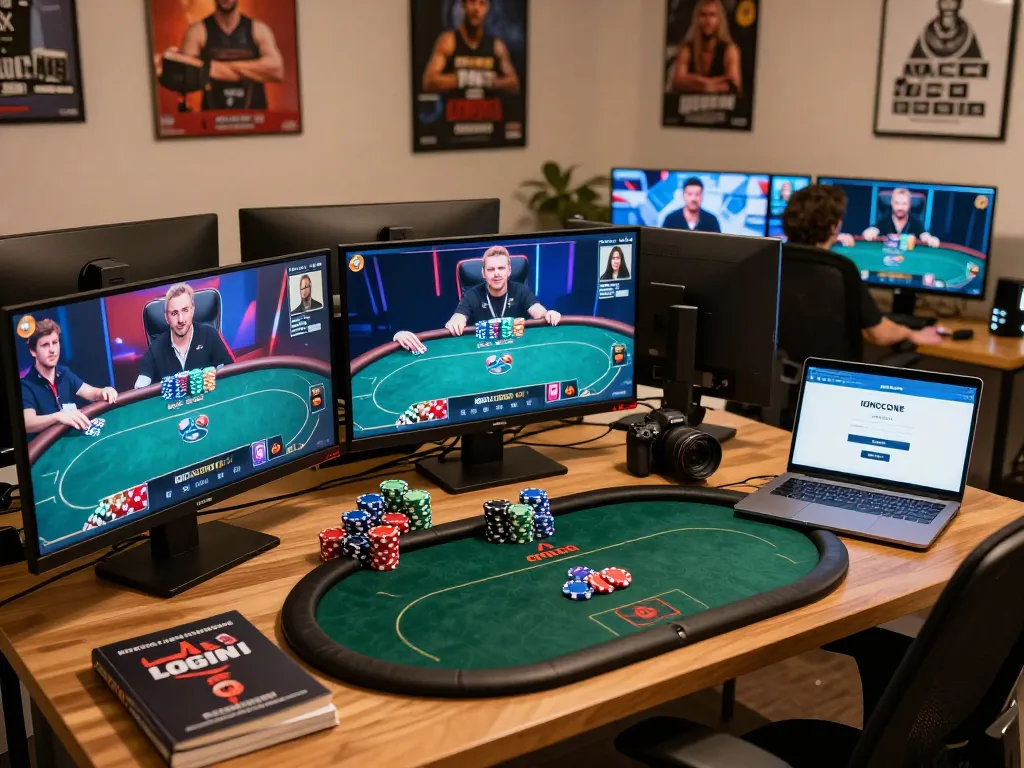 IDNSCORE LOGIN screen showcased in an engaging online poker tournament with colorful chips and dynamic gameplay.