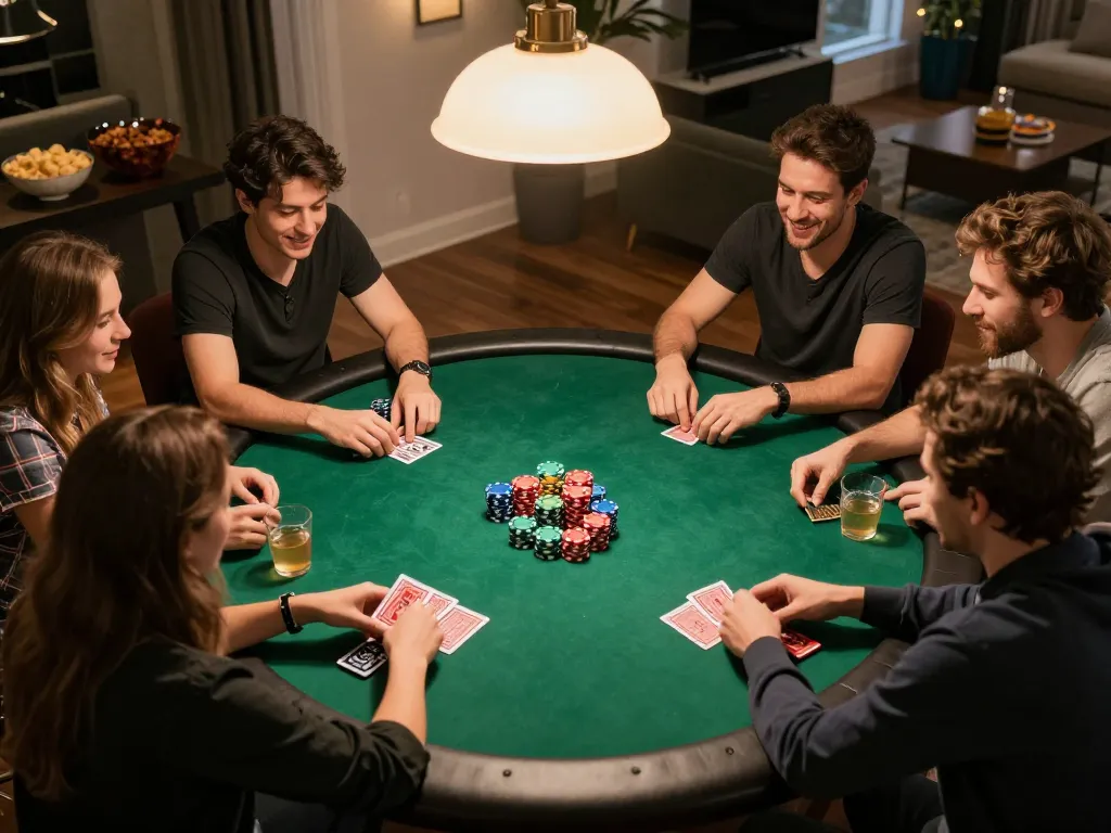 IDCASH 88 poker night with friends enjoying cards and chips in a cozy home environment.