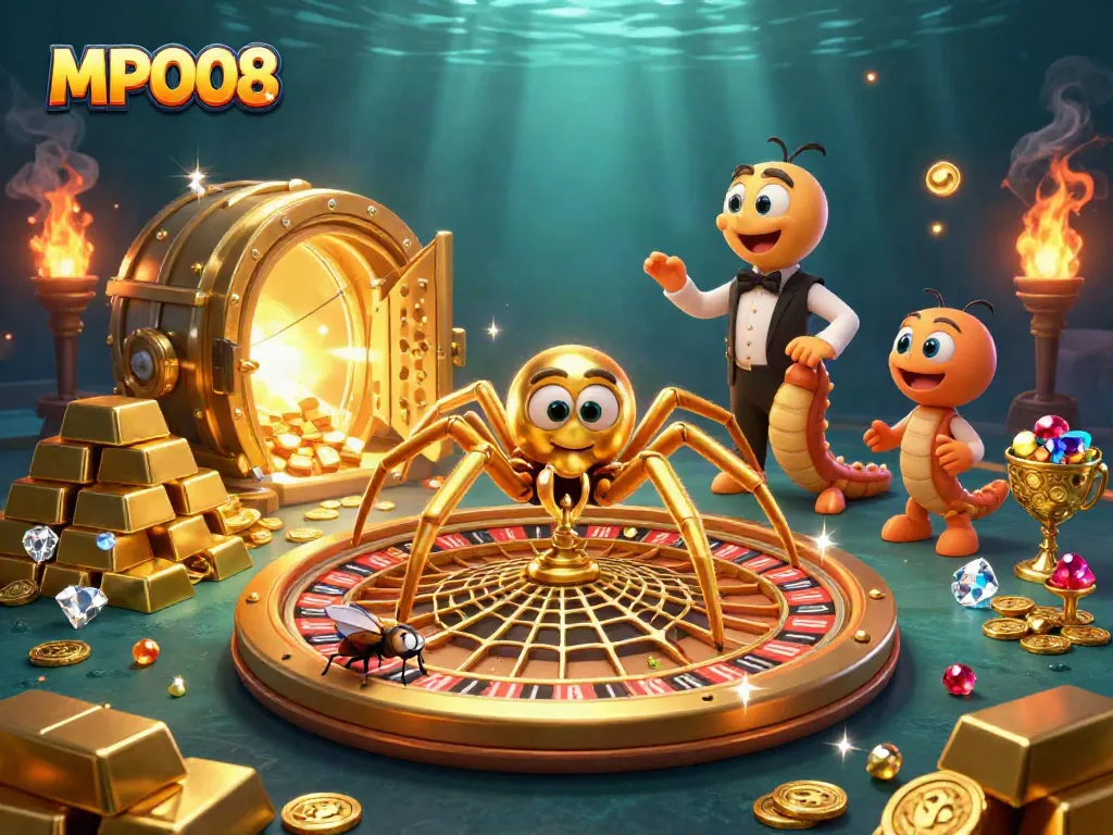 Engage with MPO08 and spin to win at the roulette-themed gambling scene brimming with gold and excitement.