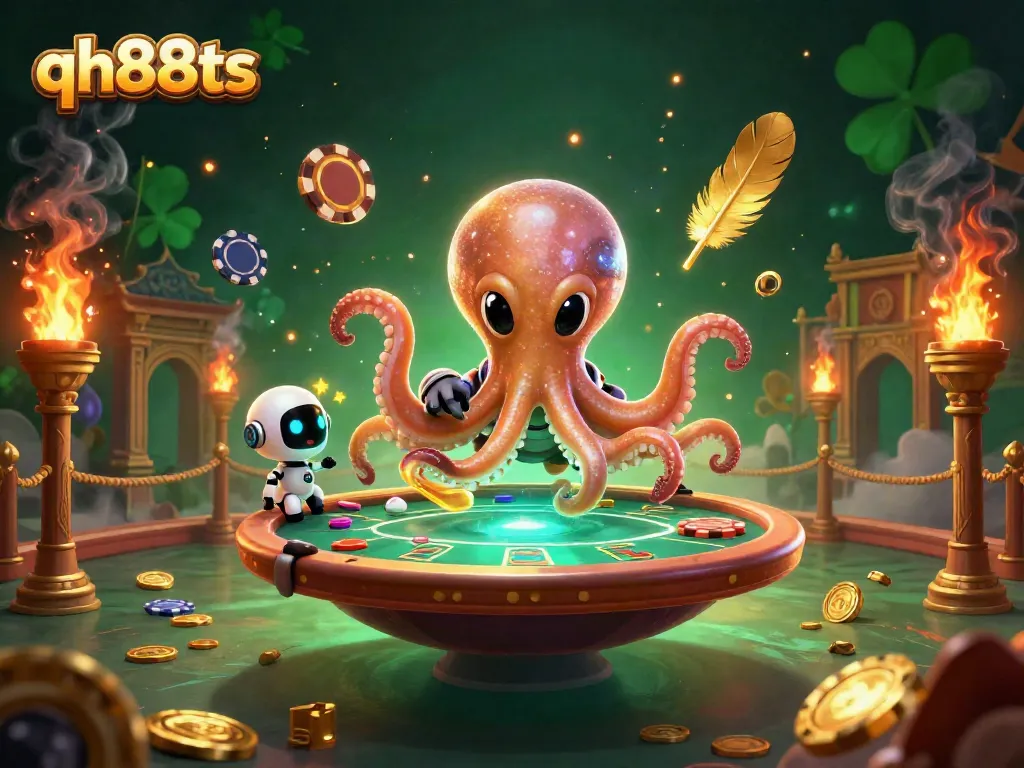 Engage with the vibrant gaming universe of qh88ts, featuring an alien octopus at a holographic poker table.
