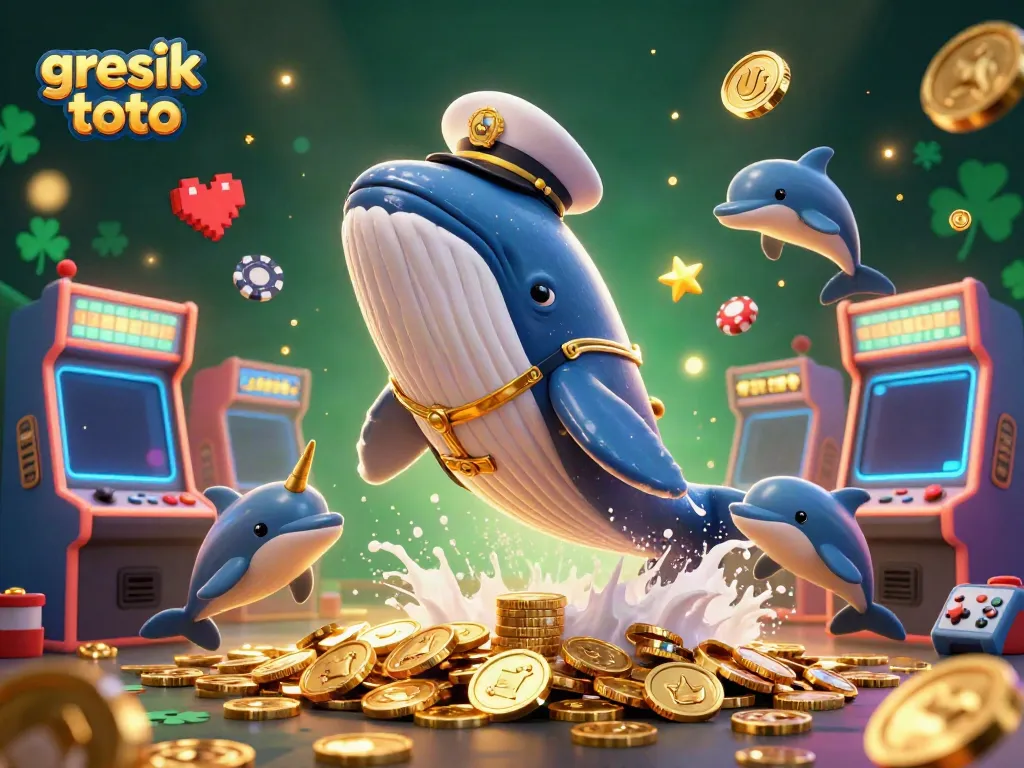 Permainan gresik toto menampilkan paus raksasa, narwhal bertanduk emas, dan lumba-lumba bermain dengan chip poker.