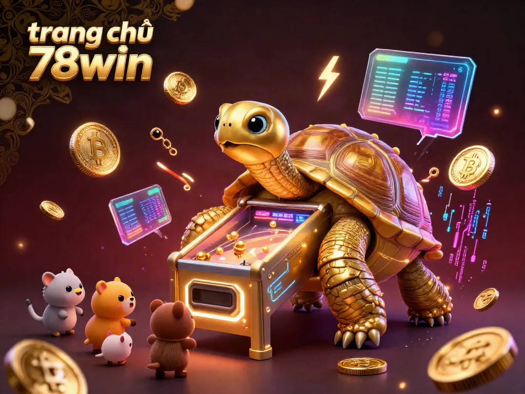 Experience thrilling games on the trang chủ 78win with a vibrant 3D casino illustration featuring a golden tortoise pinball machine.