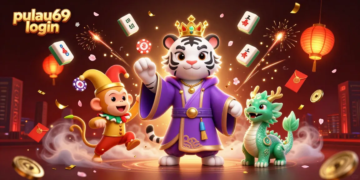 Engage with pulau69 login at a dynamic casino with a white tiger and golden monkey.