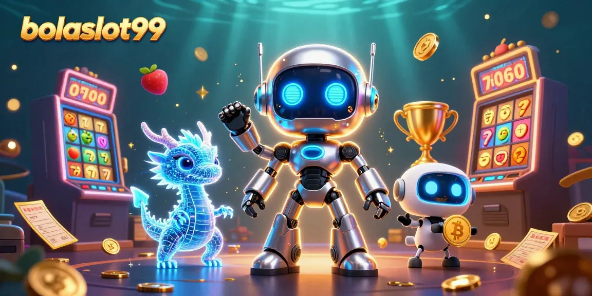 Experience vibrant action with bolaslot99 showcasing slot machines and joyful characters in a colorful casino scene.