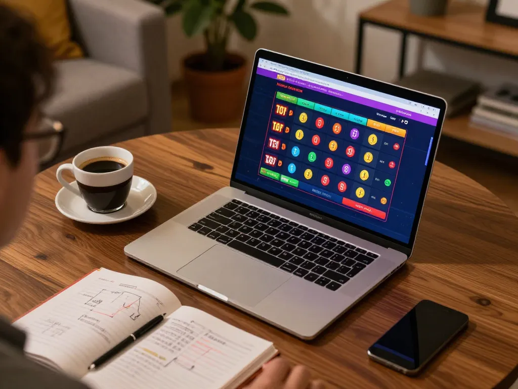 A player engaging with the toto sgp online gaming interface on a laptop during a cozy evening session.