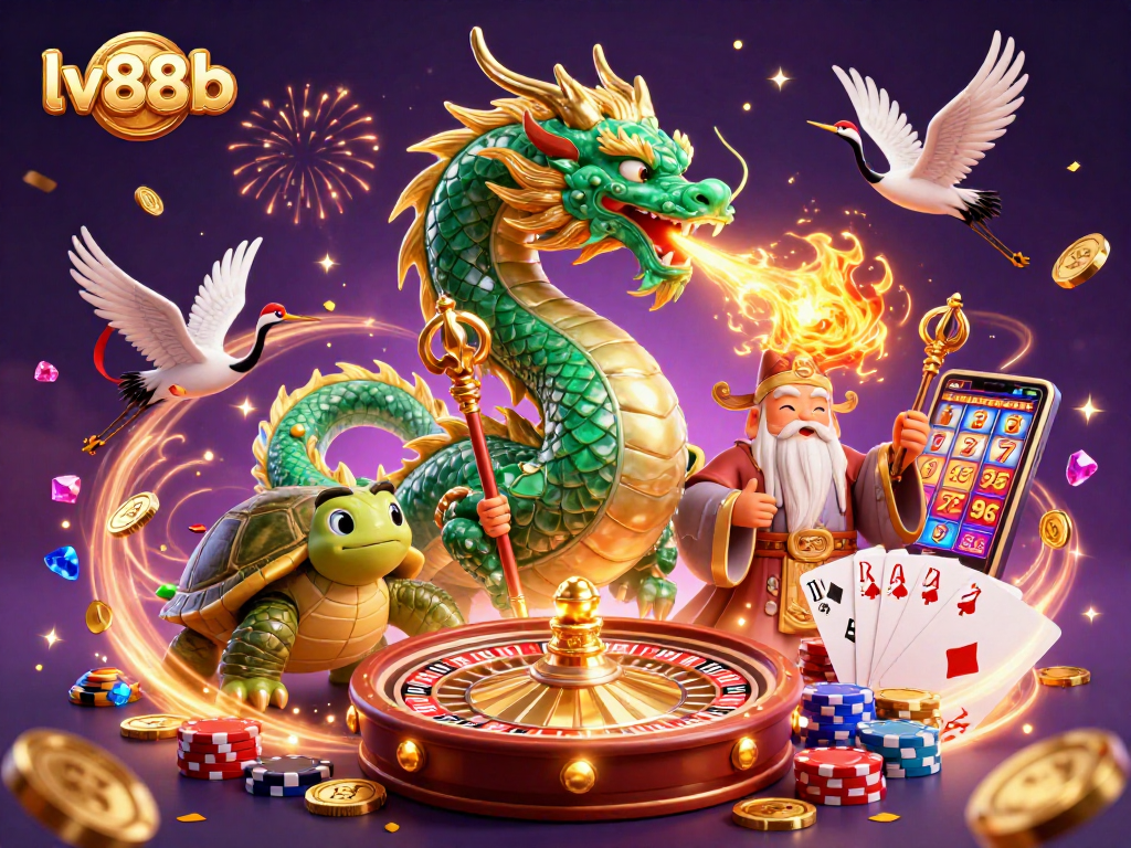 Experience the excitement of lv88b with a dynamic scene featuring a jade dragon, turtles, and lucky cranes.