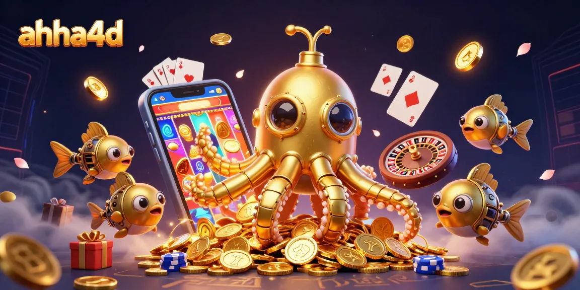 Engage with ahha4d's dynamic golden kraken submarine scene filled with rich casino game elements.