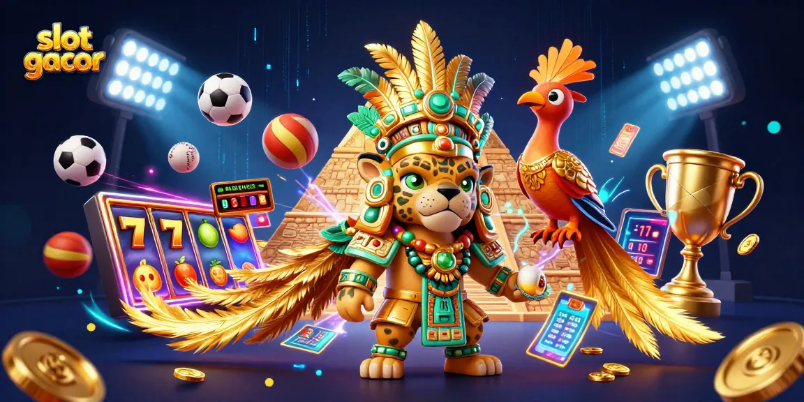 Slot gacor, kombinasi slot dan elemen olahraga dalam ilustrasi kasino yang menarik.