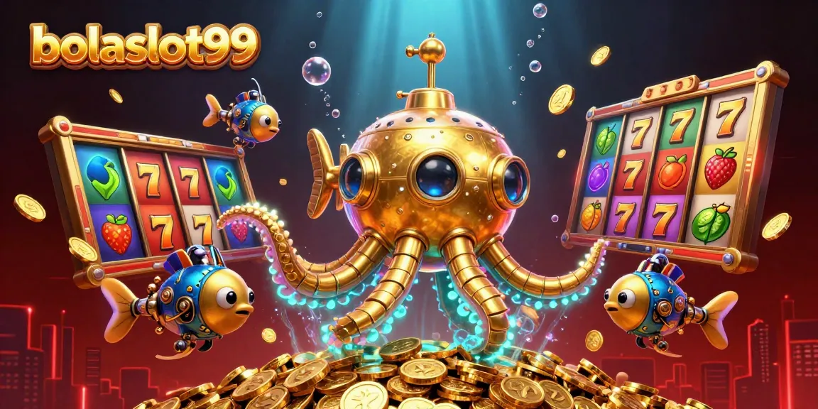 Experience bolaslot99's exciting underwater casino adventure featuring a golden kraken and vibrant slot reels.